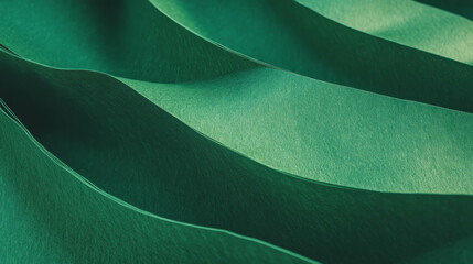 Poster - Abstract green paper texture with curved ribbed pattern for artistic design