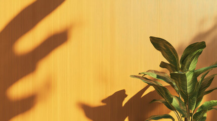 Aufkleber - Sunlit teak wood texture with green indoor plant shadows