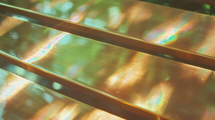 Aufkleber - Polished brass and teak texture with abstract light reflections