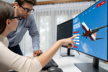 Poster - online flight booking website provide brisk reservation system . travel technology concept .