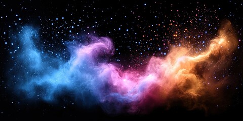 Poster - Colorful cosmic nebula showing bright stars and swirling gas in deep space