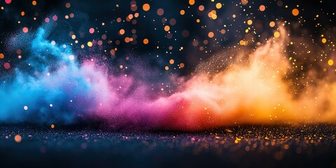 Poster - Colorful explosion of powdered pigments creates vibrant dust clouds in artistic display