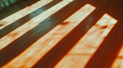 Poster - Sunlit wooden floor with shadows and textured fine lines