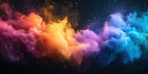 Poster - Colorful cosmic nebula with vibrant hues swirling against dark backdrop creating a celestial atmosphere