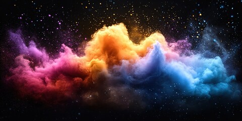 Fototapete - Colorful swirling clouds against a black background create a mesmerizing cosmic effect