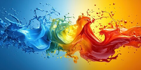 Poster - Vibrant splashes of color mix dramatically in a creative display of art and fluid dynamics