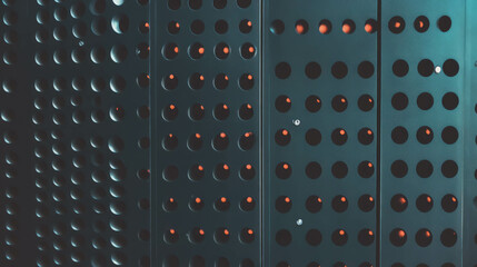 Aufkleber - Geometric texture of vertical rows with circular patterns on dark pegboard surface
