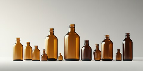 Poster - Brown glass bottles arranged in various sizes showcasing a minimalist aesthetic