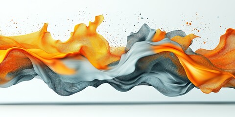 Poster - Dynamic wave of orange and gray fabric flows elegantly across a minimalist background
