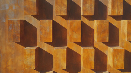 Poster - Geometric carved wood texture with three dimensional patterns for design