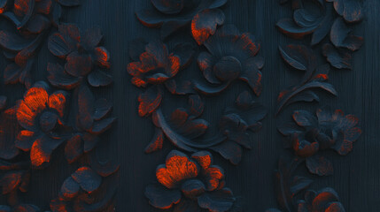 Aufkleber - Traditional carved wooden patterns with rich texture and intricate floral design