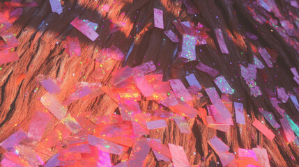 Poster - Festive colorful confetti on wooden texture for celebration design