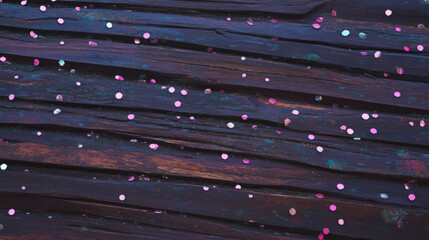 Poster - Colorful confetti on wet wooden bark texture for creative backgrounds
