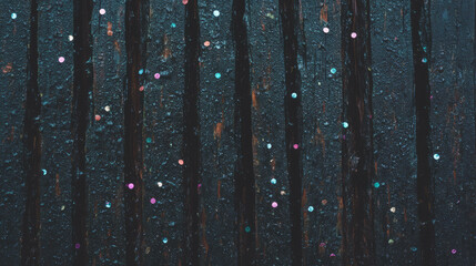 Poster - Colorful confetti on wet wood texture for creative background design