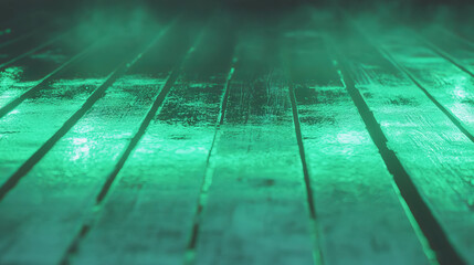 Poster - Captivating wooden texture with cool green light reflection for creative design