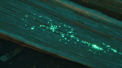 Aufkleber - Green light reflections on rustic wooden texture for nature-inspired design