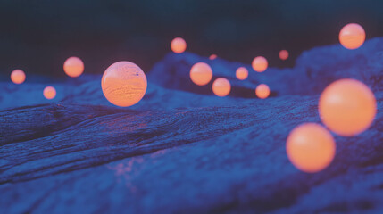 Poster - Enchanting wooden texture with floating glowing orbs in a mystical night scene