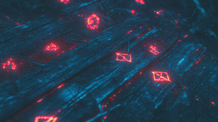 Poster - Enchanted wood texture with glowing runes for fantasy designs