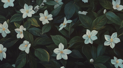 Aufkleber - Elegant white flowers on dark wood texture for botanical design