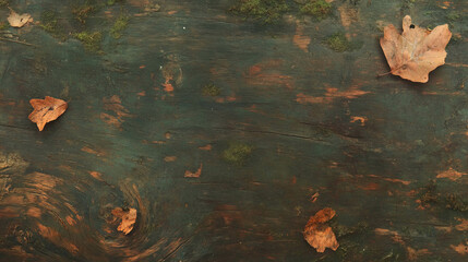 Poster - Autumn wood texture with moss and fallen leaves for nature background design