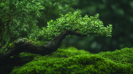 Aufkleber - Nature's texture: moss growing on gnarled wood in a lush forest scene