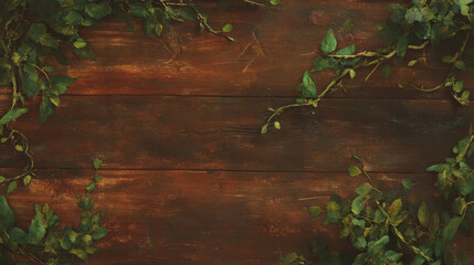 Poster - Rustic wooden texture with moss and climbing vines for natural decor