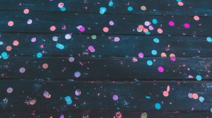 Poster - Festive wooden texture with vibrant multicolored confetti for party decorations