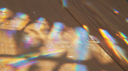 Poster - Colorful light reflections on textured wooden surface for creative design