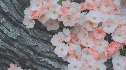 Aufkleber - Delicate pastel pink flowers on rustic wood grain for nature-inspired design