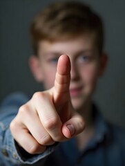 Poster - Closeup of a teenage thumb pressing a on to report cyberbullying on a social media platform.