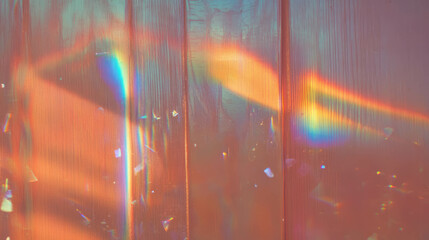Poster - Mesmerizing rainbow light refraction on wooden texture