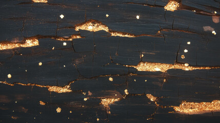 Poster - Rustic wooden texture with gold confetti highlights for creative design projects