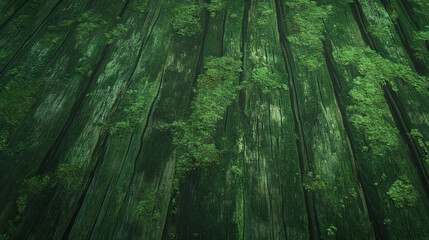 Aufkleber - Nature’s carpet: dense green moss texture on aged wooden surface for natural design