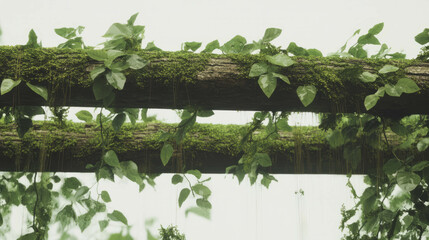 Poster - Close-up of wooden texture with moss and vines hanging in nature