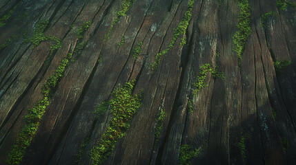 Poster - Natural wooden texture with thin moss growth for rustic design