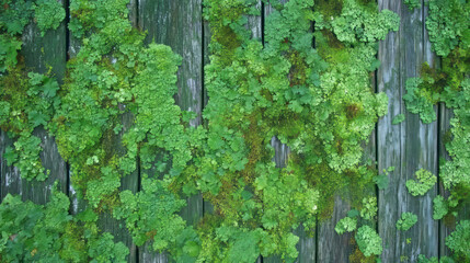 Wall Mural - Natural wooden texture with varied colored moss patches for organic background design