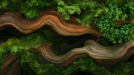 Poster - Nature's artistry: velvety moss draping over rustic wood textures