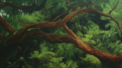 Aufkleber - Lush forest scene with moss draping over tree branches for nature decor