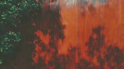 Poster - Rustic cherry wood texture with matte varnish and leaf shadows for design and decoration