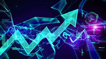 Aufkleber - Growing arrow chart representing positive financial or business growth with digital data, dollar sign and futuristic background in slow motion