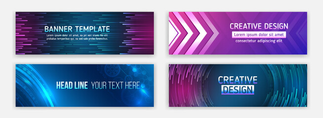 Leinwandbilder - Sci-fi vector sample concept. High-tech horizontal banner template. Modern banner design with technology element. Data protection, internet communication, science, big data, cover design set.