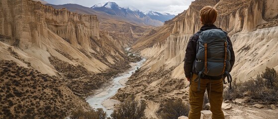 Traveler Hiking in the Himalayan Mountains