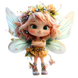 A Fluffy 3D Cartoon Fairy with Translucent Puffy Wings Isolated on Transparent Background