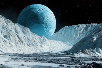 Wall Mural - Aethereal View of Uranus: Celestial Artwork Featuring Comets and Astronauts Against a Cosmic Background