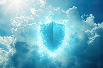 Poster - A shield embedded within a cloud representing cloud security .