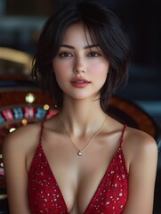 Naklejka na meble Beautiful young woman posing in a casino setting