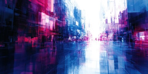 Poster - Abstract digital cityscape with vibrant colors highlighting urban life and movement