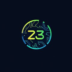 Poster - Abstract Number 23 Logo with Circuit Board Design and Gradient Color Scheme on a Dark Background