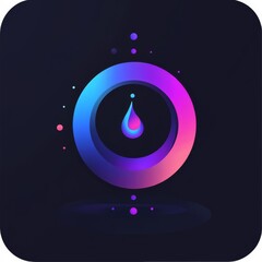 Fototapete - Abstract Neon Gradient Drop in Center of Circle on Dark Background, Futuristic and Modern