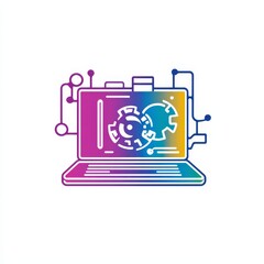 Aufkleber - A structured, tech-inspired logo for a beginnerâ€™s course on PC and laptop usage, featuring a combination of computer-related symbols like a laptop or mouse